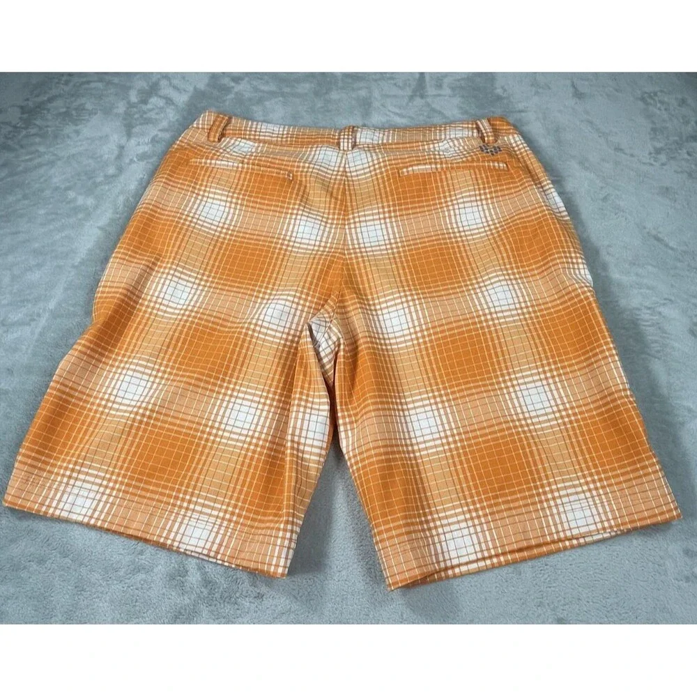 Puma Golf Mens Dry Cell Plaid Performance Shorts Orange White Size 38